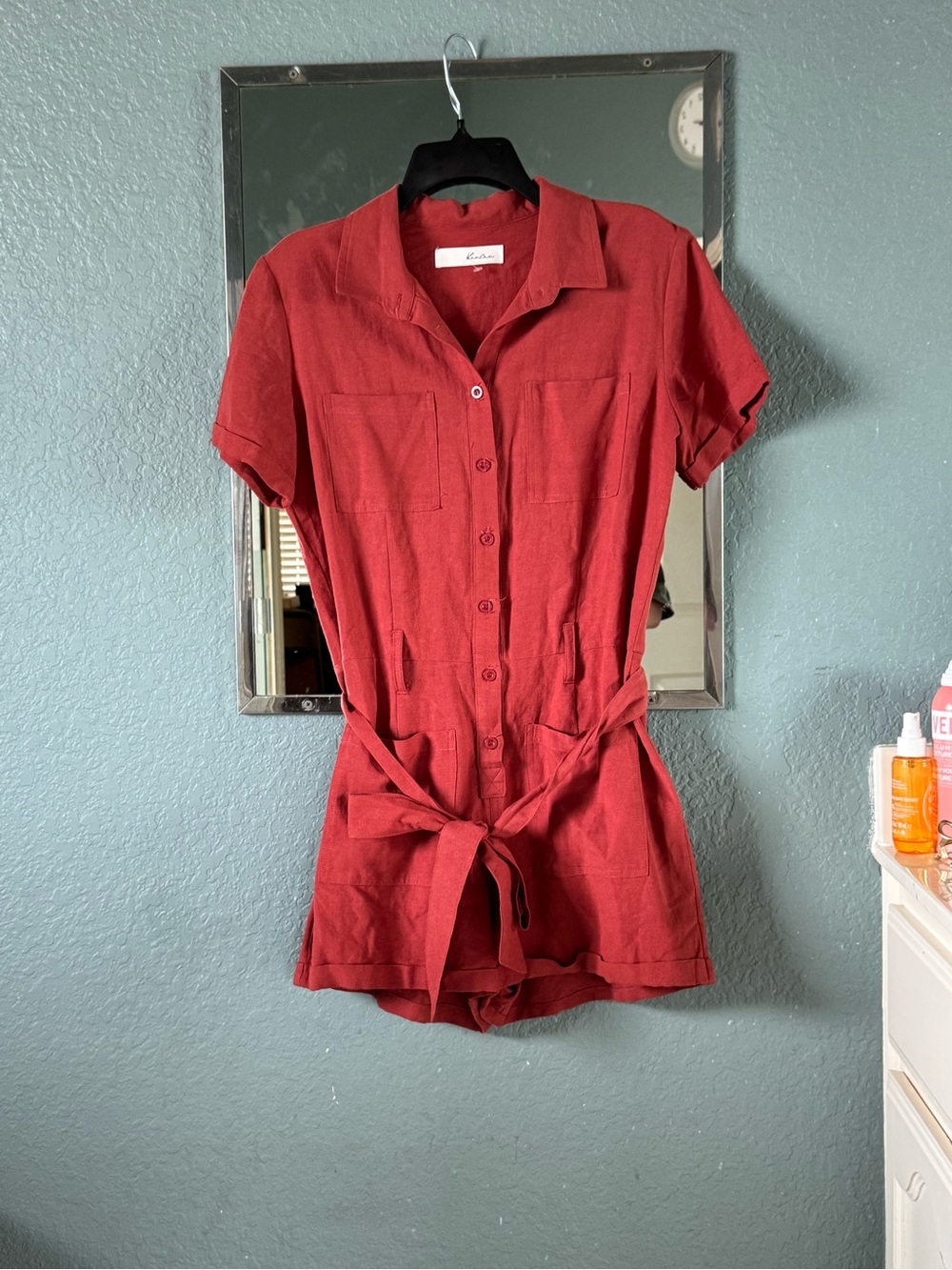 Anthropologie Linen Tied Waste Romper Shorts Jumpsuit EUC Size M - Picture 7 of 9
